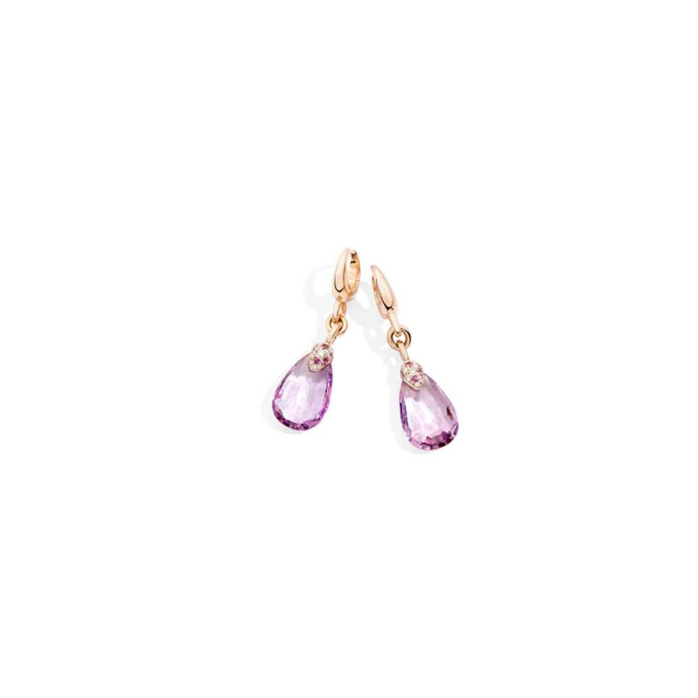 Boucles d'oreilles Pin Up en Or Rose 18K & Améthyste Rhodolite Brun et Diamant Gris
